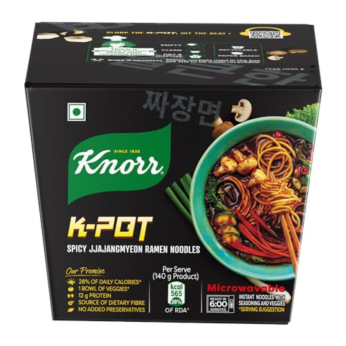 Image of Knorr Korean Meal Pot- Spicy Jjajangmyeon Ramen Noodles | Korean Noodles | Microwave only| Vegetarian| 140 gm l Pack of 1
