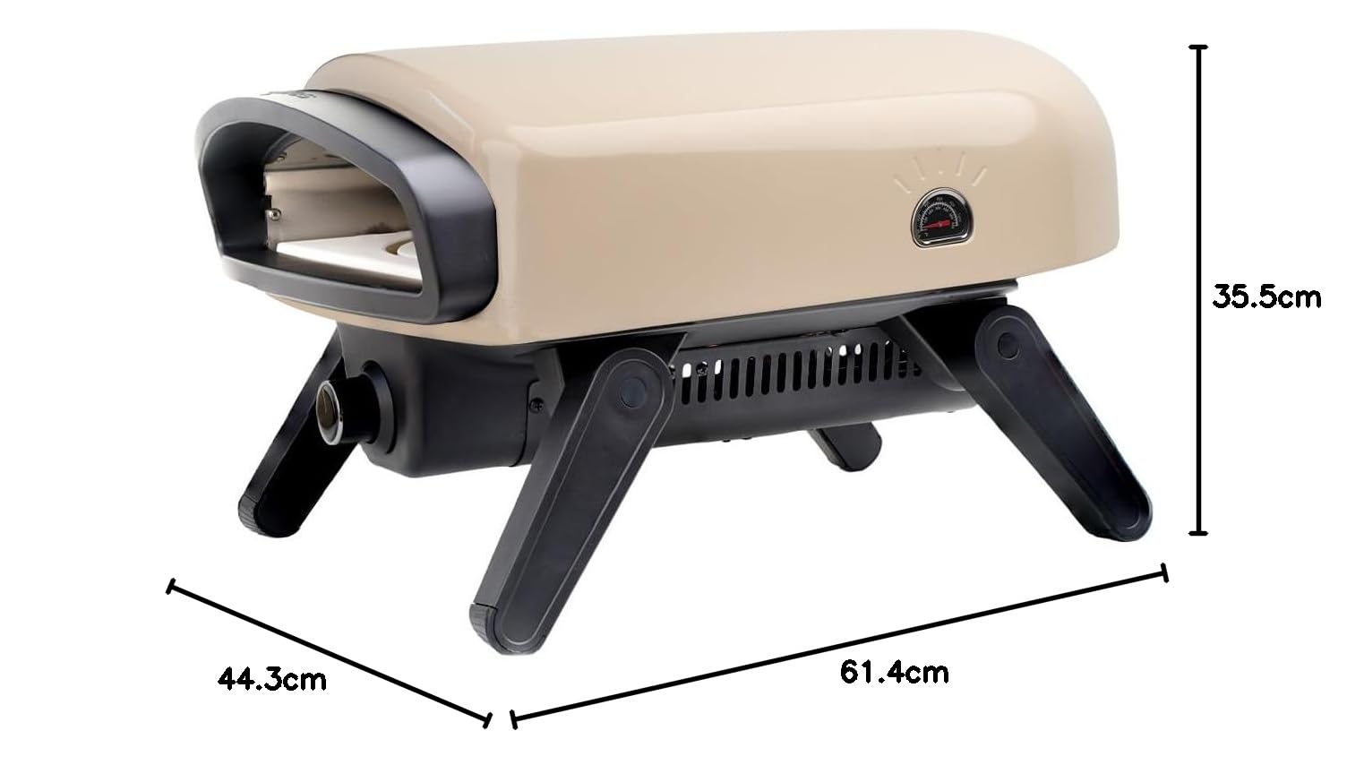 SANTOS Pizzaofen O-140 Beige mit Motor – Gas-Pizzaofen 4,7 kW – Drehteller & 360° Bräunung – Cordieritstein Ø35cm – 500 °C – Outdoor – klappbar