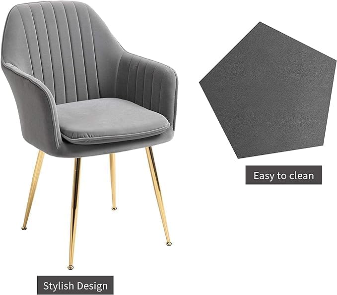 Image of Grey Velvet Chair for Home | Modern Accent Armchair in Soft Velvet Fabric with Golden Legs | Set of 2 Premium Accent Chair for Living Room Bedroom Restaurent | Grey, 2 pc
