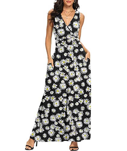 Image of LILBETTER Women Sleeveless Deep V Neck Loose Plain Long Maxi Casual Dress