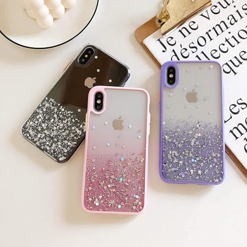 Image of VONZEE Case Compatible with iPhone XR (6.1 inch), Non Moving Glitter Cover for Girls & Women Soft TPU Shockproof Anti Scratch Drop Protection Cover (Black)