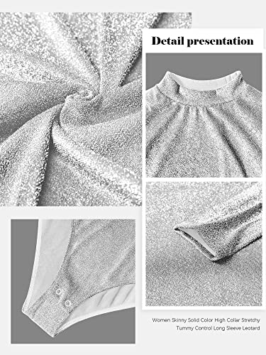 Nlife Womens Mock Turtle Neck Shiny Bodysuit Sparkly Tops Long Sleeve Bodysuits Sparkle Jumpsuit #TOP3