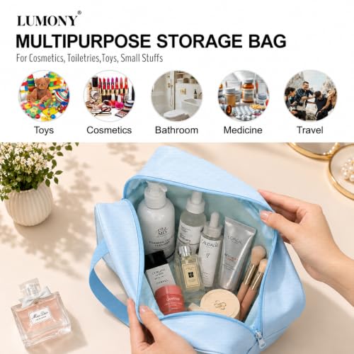 Image of LUMONY Makeup Pouch Bag PVC Travel Toiletries Organizer Cosmetic Bags Wash Bag Pouch for Travel Kit Toiletry Bag Portable Organizer Case Carry Pouch for Women Bathroom Set of 3 (Blue-Colors)