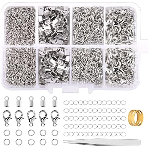 300 Pcs Jewellery Clasps Set, Lobster Clasps with Jump Rings, Crimp Ends, Chain Extender, Jump Ring Opener and Tweezer, Bracelet Clasps Necklace Connectors for Jewellery Making DIY Craft (Silver) Cover