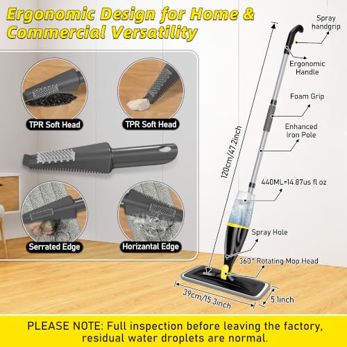 Image of Spray Mops for Floors Cleaning: Hardwood Floor Mop Wet Dust Mop Refillable | Swivel Head Lightweight for Elderly, 3 Washable Pads for Swiffer PowerMop, Microfiber Flat Mop, for Tile Vinyl Multi-surface