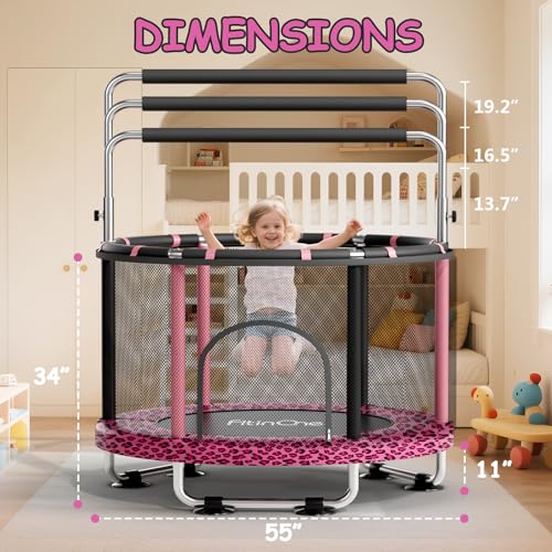 Image of 55 inch Toddler Mini Trampoline for Kids, Indoor Outdoor Toys with Swing, 440lbs Baby Kids Trampoline, Gymnastics Bar, Birthday Gifts for Boy Girl Age 1-8