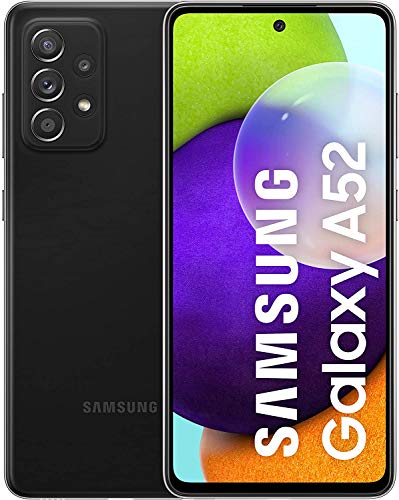 Samsung Galaxy A52 スマートフォン、6.5 インチ FHD+ Infinity-O ディスプレイ、6 GB の RAM および 128 GB の拡張可能な内部メモリ、4500 mAh バッテリーおよび超高速充電ブラック (ES バージョン)