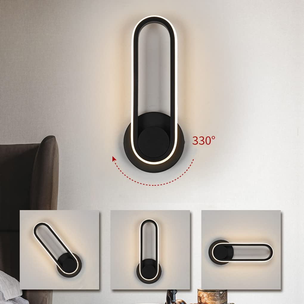LED 12W Apliques En el Interior Moderno lámpara de Pared 330 ° Giratorio Decorativo Iluminación de Pared Pantalla de acrílico para Habitación Vestíbulo Sala de Estar Negro Blanco cálido