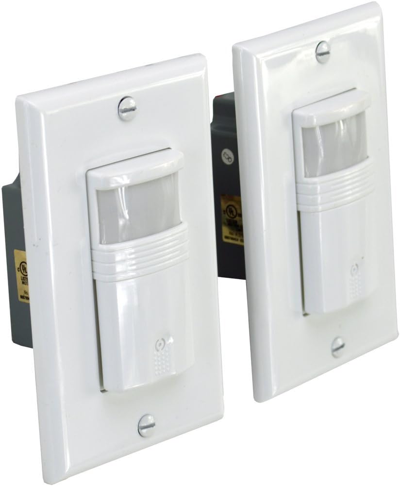 1309 Pir Wall Switch, Occupancy & Vacancy Sensor, 180 Degree Sensing, Automatic On/Off, 2 Pack, White Cover Plates Included