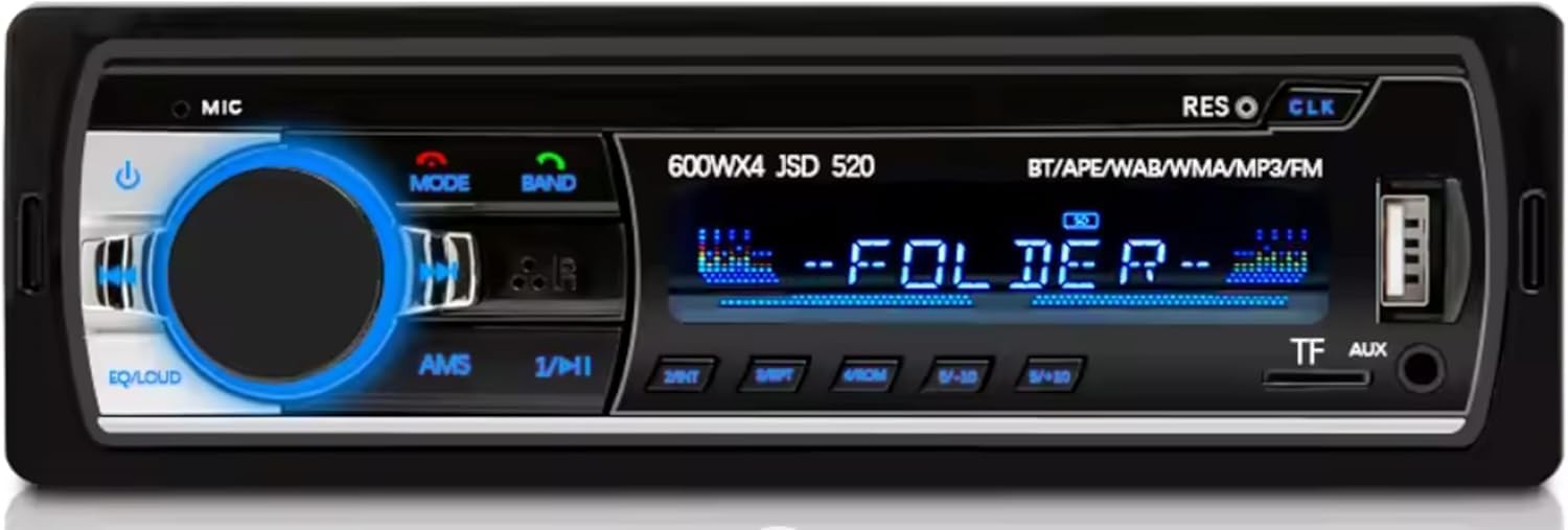 Autoradio Bluetooth 24V 1 DIN per Camion, 4x60W Stereo MP3 con Vivavoce, USB/TF/AUX/FM, Telecomando, Supporto Chiamate e Musica, Wireless