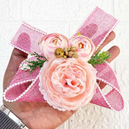 Image of ADIKALA Handmade Artificial Big Peonies 3 Flower Bunch for Trousseau Packing, Ready to use Flower Brooch Hamper for Decoration, Gift Wrapping Flowers (6, Baby Pink D2)