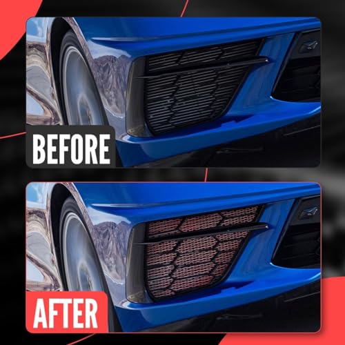 Image of 2Pcs Red Upgraded Front Radiator Guards Grille,Aluminum Front Outer Grill Low Profile Body Bumper Grille Vents Insert Mesh Set for Corvette C8 Stingray Z51 Convertible /HTC 2020-2025