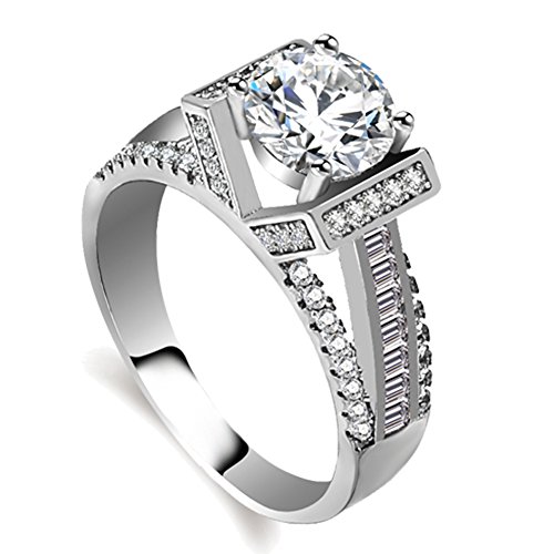 Similanka Eternal Love Women's 18K White Gold Plated CZ Crystal Engagement Rings Best Promise Rings Anniversary Wedding for Lady Girl (White Gold, 5)