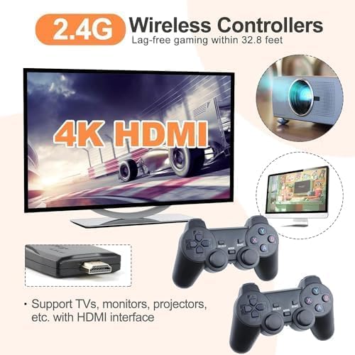 Image of HDMI 4K Wireless TV Game Console Stick 4K，Retro Game Stick with Built-in 9+ Emulators, 20,000+ Games, 4k Hdmi Output & 2.4GHz Wireless Controller, Retro... (Kids Edition)