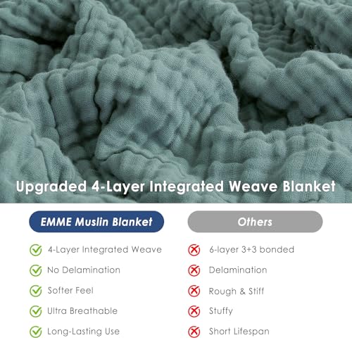 Image of EMME Muslin Throw Blanket 100% Cotton Blankets for Couch Breathable Gauze All Season Soft and Lightweight Pre-Washed (Teal, 50 inchx70 inch) (Pack of 2)