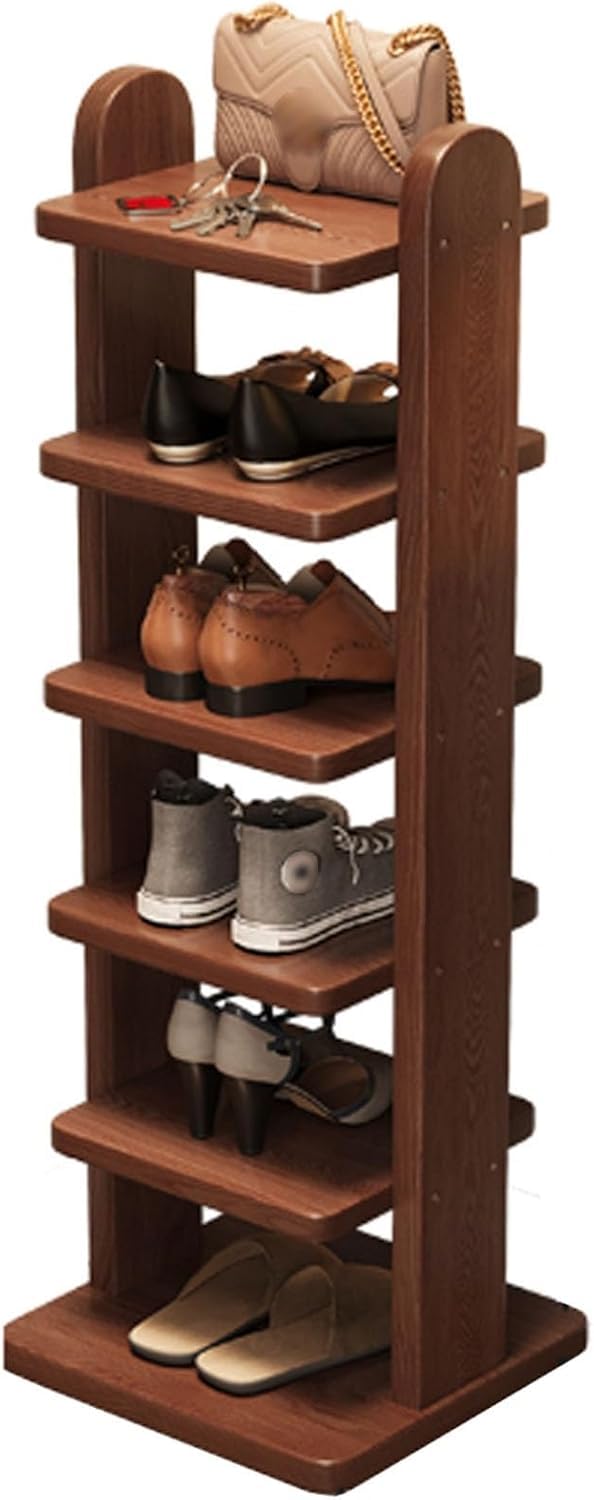 Tall Narrow Oak Shoe Rack 5/6/7 Tier, Space Saving Corner Shoe Organizer, Entryway Hallway Garage Shoe Storage Shelf for Small Spaces (6tier, 30cm)