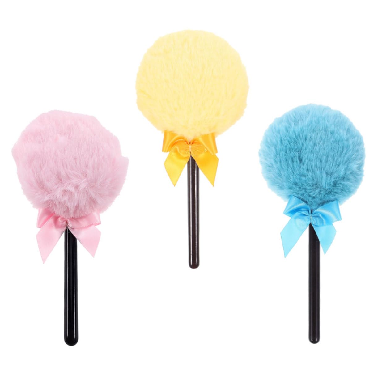 Mikinona 3Pcs Lollipop Shaped Powder Puff with Comfortable Grip for Loose Powder Application Soft Makeup Brush for Foundation and Blusher Handle