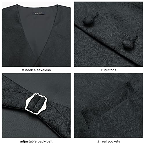 Image of HISDERN Vest and Tie Sets for Men Vests Paisley Floral Jacquard Necktie Pocket Square 3PCS Waistcoat for Suit or Tuxedo