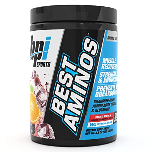 BPI Sports Best Aminos – BCAA Powder Post Workout & Glutamine Recovery Drink with Branched Chain Amino Acids for Hydration & Recovery, for Men & Women – Fruit Punch – 25 Servings