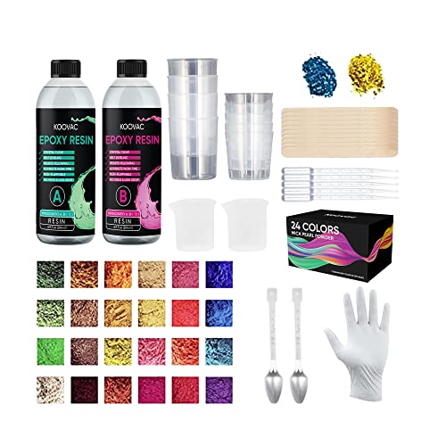 55 PCS Clear Epoxy Resin Kit for Beginners, Resin Molds Kit with Epoxy Resin Molds, Pigments & Dyes, Measuring Cups & Resin Glitters for Jewelry Making, Resin Supplies, Resin Epoxy Kit with Molds