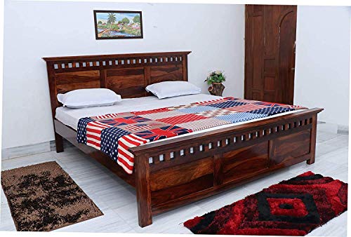 Image of Solid Sheesham Wood King Size Double Bed Without Storage, Solid Wooden Cot Furniture for Living Room Bedroom, Double Bed, Bed, Bed for Bedroom, Solid Wood Bed - (Walnut Finish)