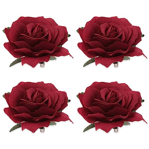 Sibba 4 Stück Blumen-Haarspangen-Korsagen Rosen-Pin-Brosche Große...