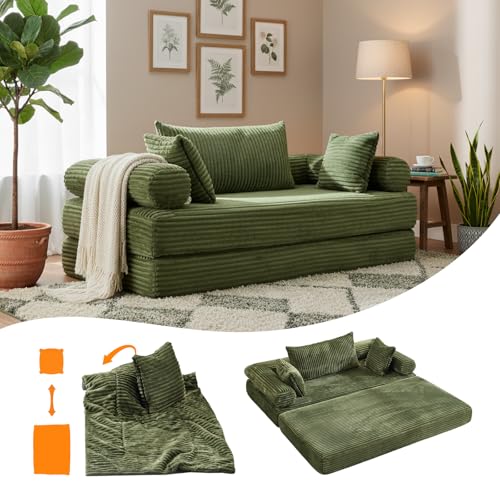 VINGLI Convertible Futon Sofa Bed, Upholstered Corduroy Boneless Couch King