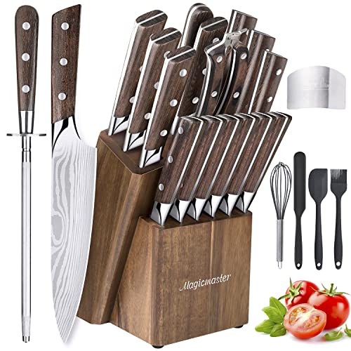 21 Packs Knife Set with Block, 2023 Kitchen Knife Set Sharpener Rod