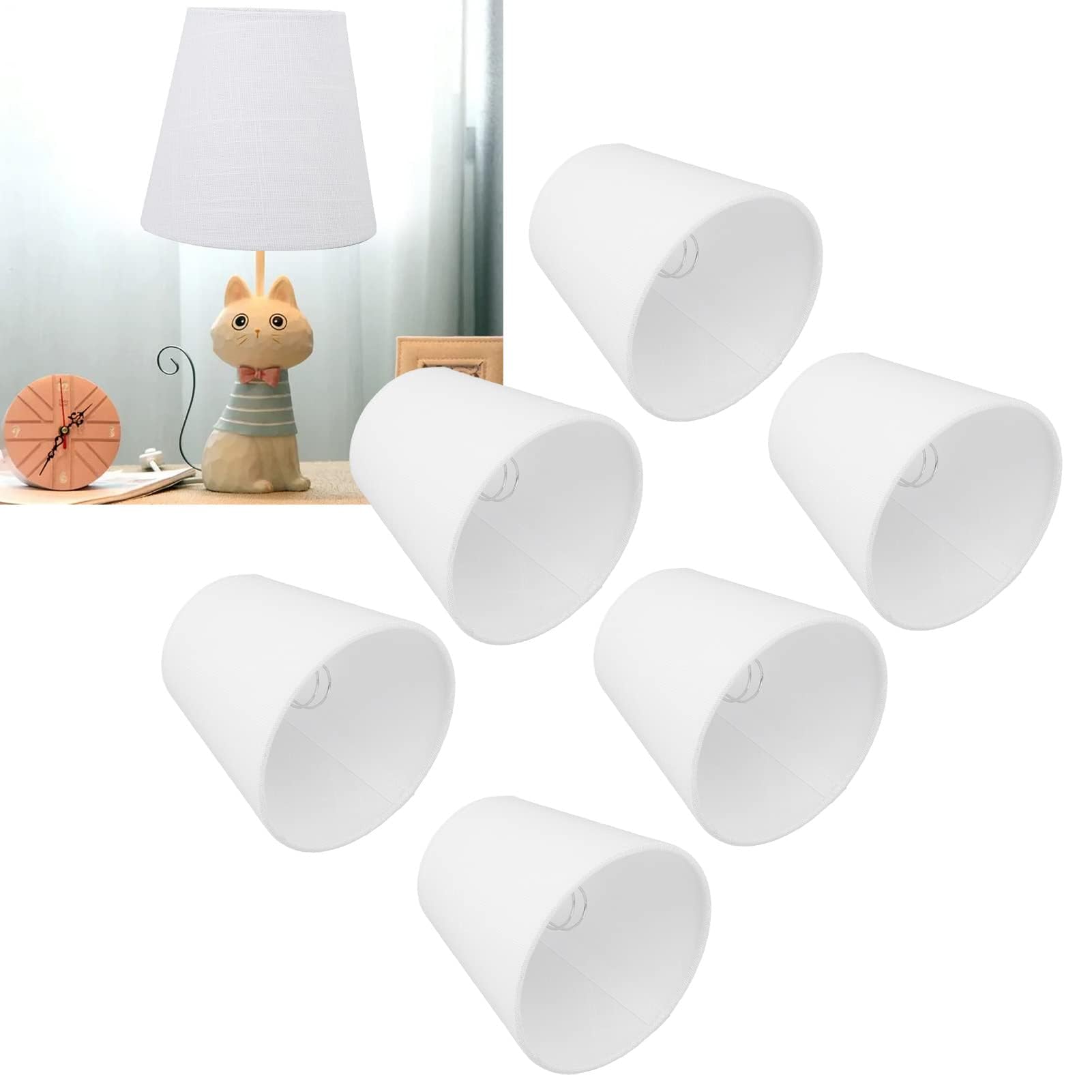 Pantalla de lámpara pequeña de 6 uds, pantalla de lámpara blanca con Clip para bombillas de candelabro, lámpara de pared de araña de mesa