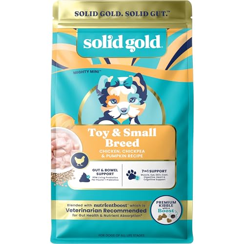 Solid Gold Toy & Small Breed Dry Dog Food Small Bites – Chicken, Grain Free Gluten Free, High Fiber Kibble w/Probiotics for Gut & Digestion – All Ages – NutrientBoost™ – 11LB