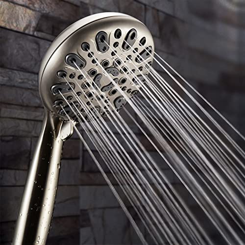 Couradric Handheld Shower Head, 6 Spray Setting High Pressure Shower Head With Brass Swivel Ball Bracket And Extra Long Stainless Steel Hose, Brushed Nickel, 5" #TOP6