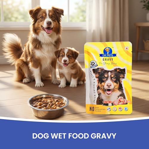 Image of Dr.Pets Gluten & Preservative Free Dog Wet Food (Gravy) | Balanced Meal with High Protein Chicken & Liver Chunks for Adult Dogs & Puppies | No Added Sugar & Paraben | 85 g (Pack of 12)