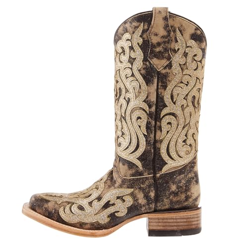 Corral Brown Glitter Embroidery And Overlay Square Toe Boot2