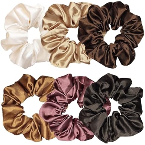 Sufermoe 6 Pcs Satin Silk Hair Scrunchies, 6 Classic Colors, Soft Hair Ties, Fashion Hair Bands, Hair Bow Ropes, Hair Elastic Ponytail Holders for Women and Girls, 4.5 Inch Cover