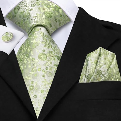 Image of Hi-Tie Silk Ties for Men Plaid Paisley Striped Necktie Pocket Square Cufflinks Set Formal Business