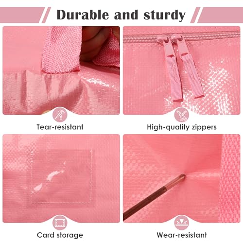 Image of 6 Pack Moving Bags with Full-Open Side Zipper, Extra Large 93L Heavy Duty Waterproof Foldable Storage Totes for College Dorm, Moving & Home Organization Pink