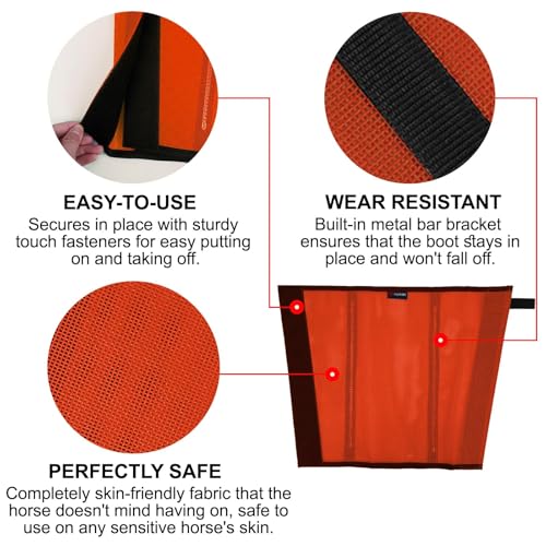 Image of Horse Fly Boots, Breathable Mesh Protection Set of 4, Comfortable Horse Leggings, Breathable Mesh Design, Equine Supplies for Reduce Stomping, Hoof Damage & Leg Fatigue (Orange, Medium)
