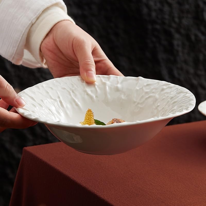 Talerz obiadowy biała ceramiczna miska na zupę, miska do sałatki, miska na makaron, talerz, kreatywna zastawa stołowa do restauracji, talerze do sałatek (8 cali)
