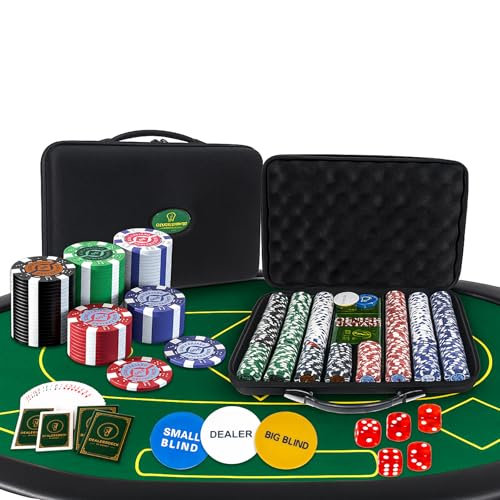 Image of Wishkey Poker Chips Set 500 PCS With Rupee Printed Chips, 5 Dice, 2 Decks of Playing Cards, 3 Dealer Buttons & Premium Carry Case Casino Style Poker Game Set for Home Party, Friends & Family 14+ Years
