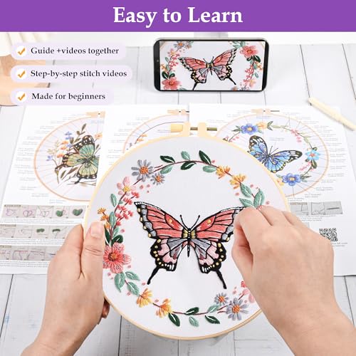 Image of Uniartfy Butterfly Flower Embroidery Kit for Beginners, Cross Stitch Kits