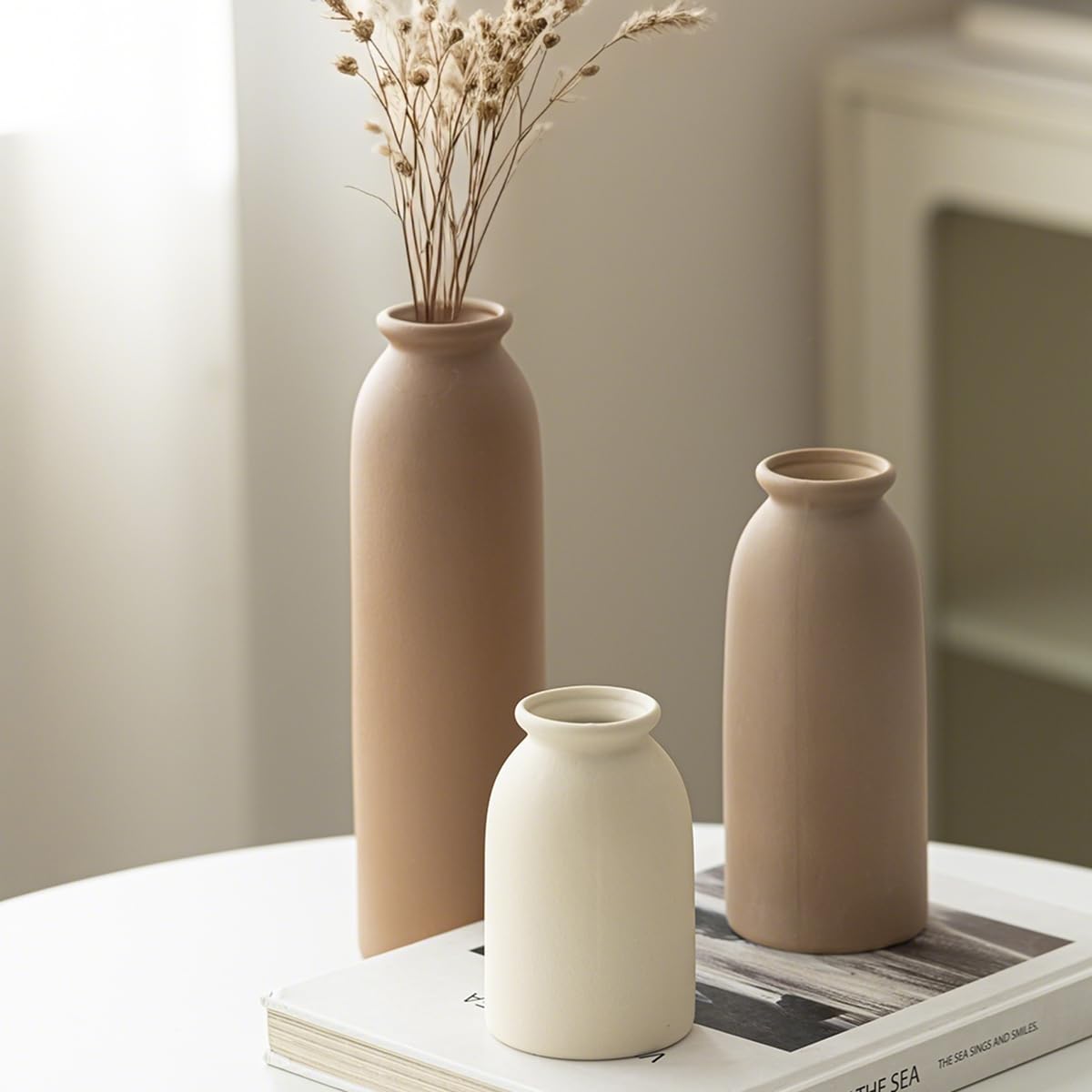 26,6 cm, set di 3 vasi di fiori piccoli per decorazioni, arancione, giallo, bianco (Earth Tone L)