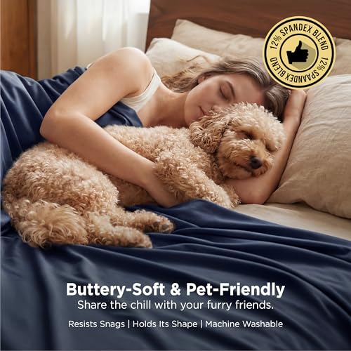 Image of Bedsure Lightweight Cold Blanket for Summer, Bed Cooling Blanket King Size for Hot Sleepers, Ice Cool Essentials for Hot Nights, Breathable Thin Bedding for Teens, Adults, Navy, 108 inch x 90 inch