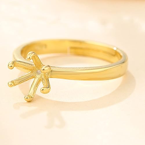 Miniatura 4 de Anillo ajustable de plata de ley 925 para 3.54.55.56.57.50.295 in, piedras redondas, 6 garras, anillo de garra, base de cabujón para mujer
