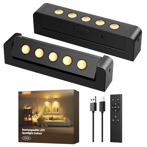 LED Spotlights Indoor, 5500mAh Rechargeable 300 Lumen Spot Lights Indoor, Wireless Uplights with Daily Auto Timer＆Dimmable, Picture Lights for Plants Display Painting Artwork