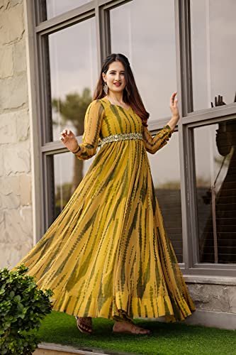 Image of Women's Grey Digital Printed Fox Georgette with Anarkali Cotton Kurtis and Kurta Set for Women Unique Geometric Print Casual Wear Full Length Gown Dress for Women