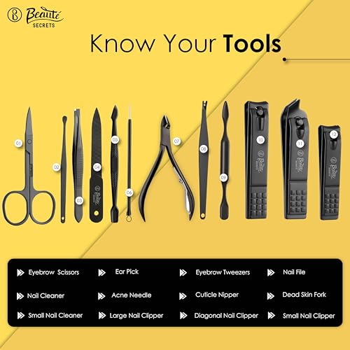 Beauté Secrets Essentials Manicure Set Nail Clippers, Stainless Steel Nail Scissors Grooming Kit, Acne needle, Blackhead Tool Leather Travel Case... - Image 3