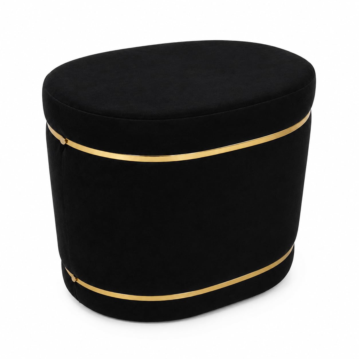 Platinumcraft Velvet Ottoman Pouffe Stool for Living Room & Bedroom | Ovel Upholstered Seating Stool | Ovel Shaped (Black)-image-11