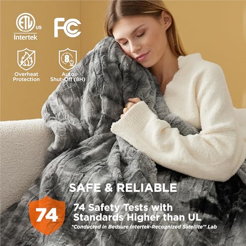 Image of Bedsure Faux Fur Heated Blanket Full Size, Fast Heating Electric Blanket Full Size with 6 Heating Levels & 10 Time Settings, Cozy Gifts for Women Men (72x84 inches, Grey)