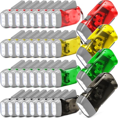 Image of Mudder 24 Pack Hand Crank Flashlight No Battery Emergency Flashlight, Self Powered Portable Light Dynamo Torch for Survival Kit Outdoor Hiking Emergency(Red, Grey, Yellow, Green)