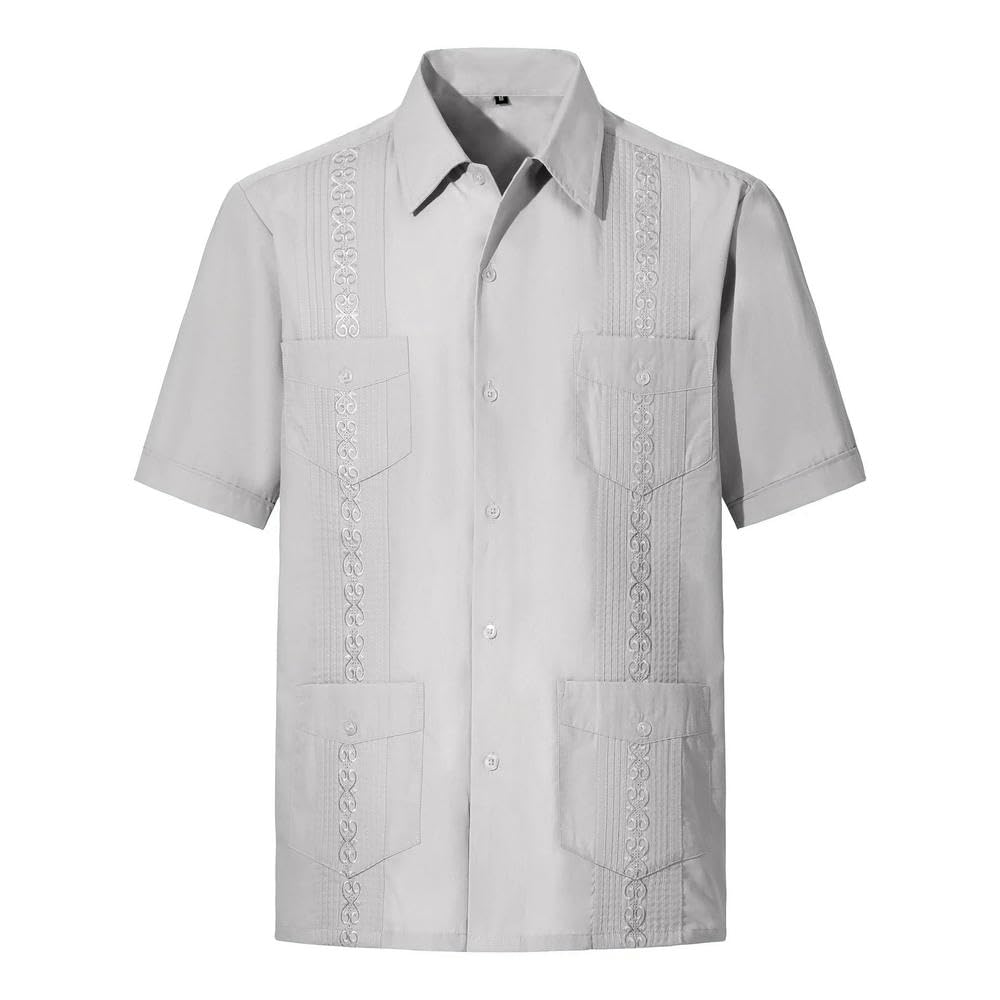 ZBDP - Camicia da uomo a maniche lunghe, con bottoni, ricamo, tradizionale, casual, con quattro tasche